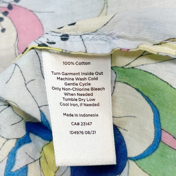 Talbots Blouse Ruffle S Trim Popover Top Colorful Floral Cotton Long Sleeve NWT - Picture 5 of 9